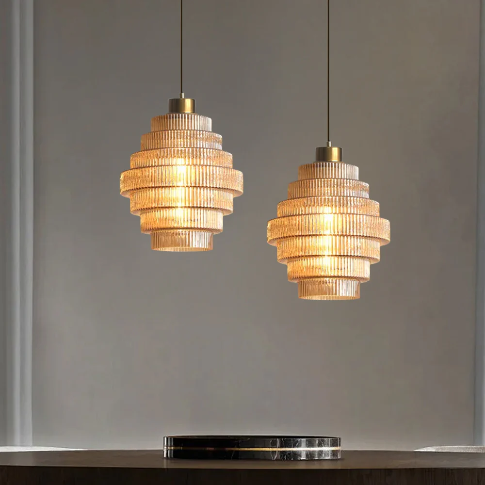 Bottle Shaped Brass Glass Pendant Light - Image 4