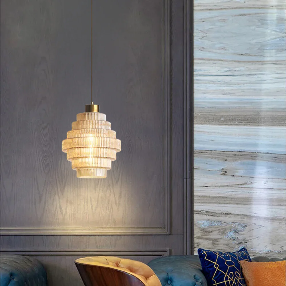 Bottle Shaped Brass Glass Pendant Light - Image 5