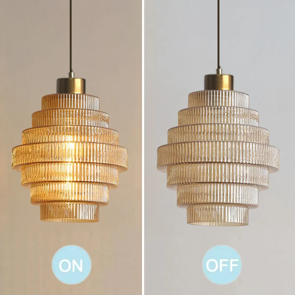 Antique Stripped Glass Brass Pendant Light - Image 13