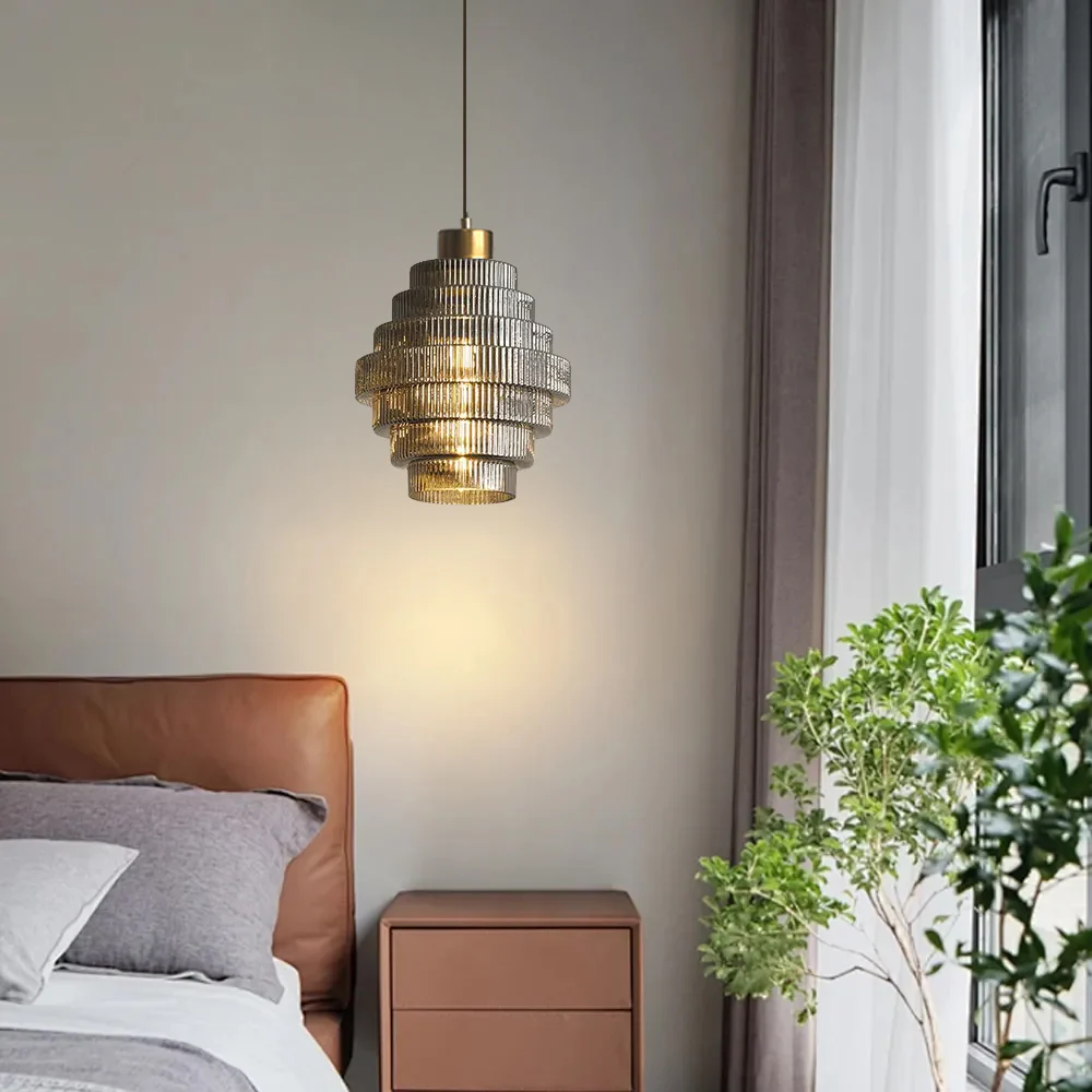 Antique Stripped Glass Brass Pendant Light - Image 2