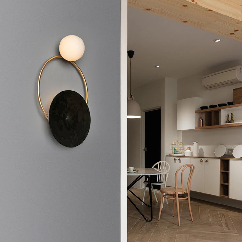 Nordic Simple Black Gold Wrought Iron Circle Aisle Corridor Wall Light - Image 3