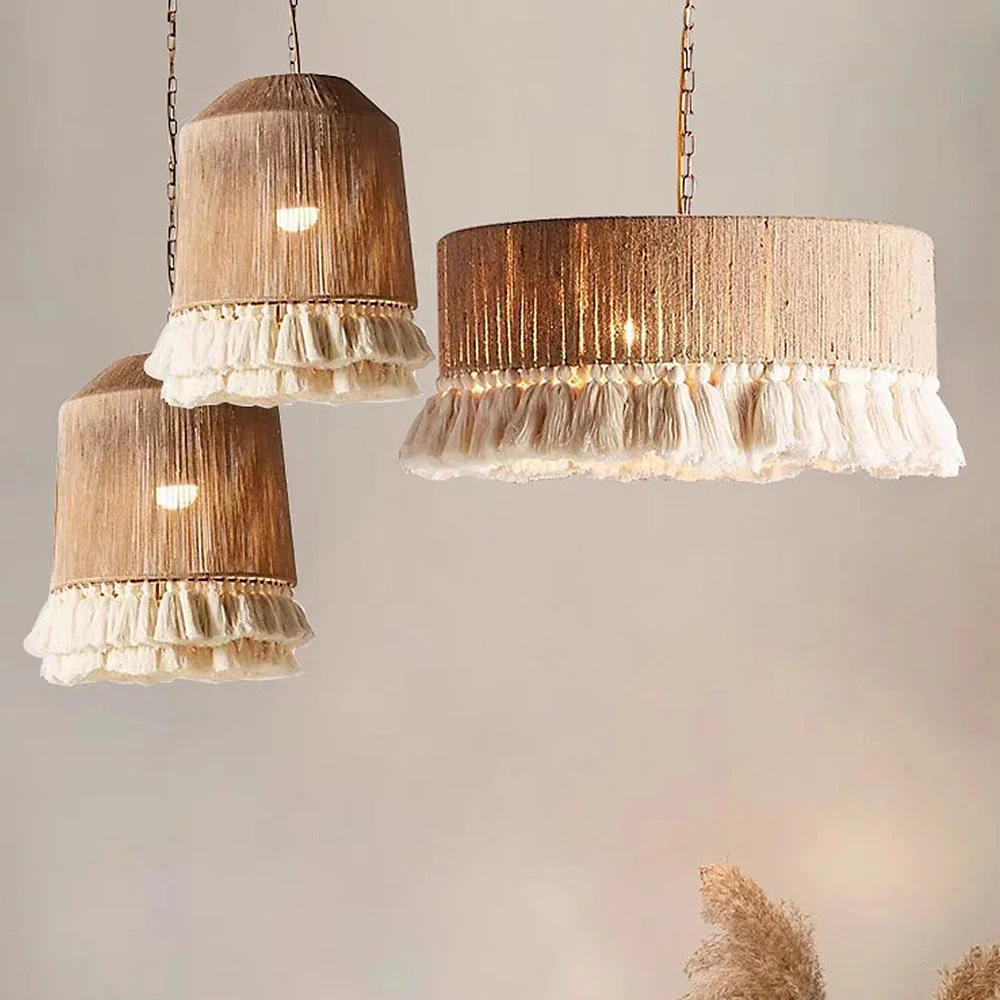 Boho Homemade Rope Round Pendant Light