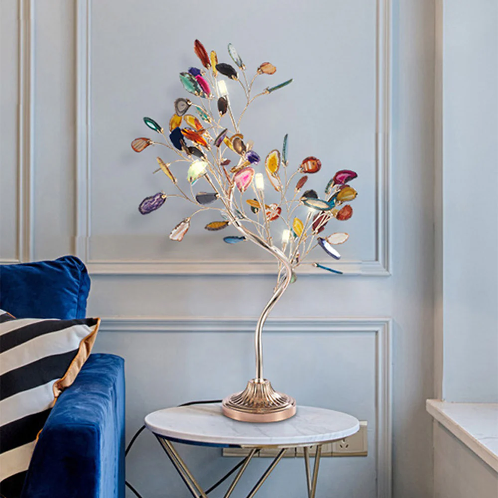 Colored Agate Tree Branch Table Lamp
