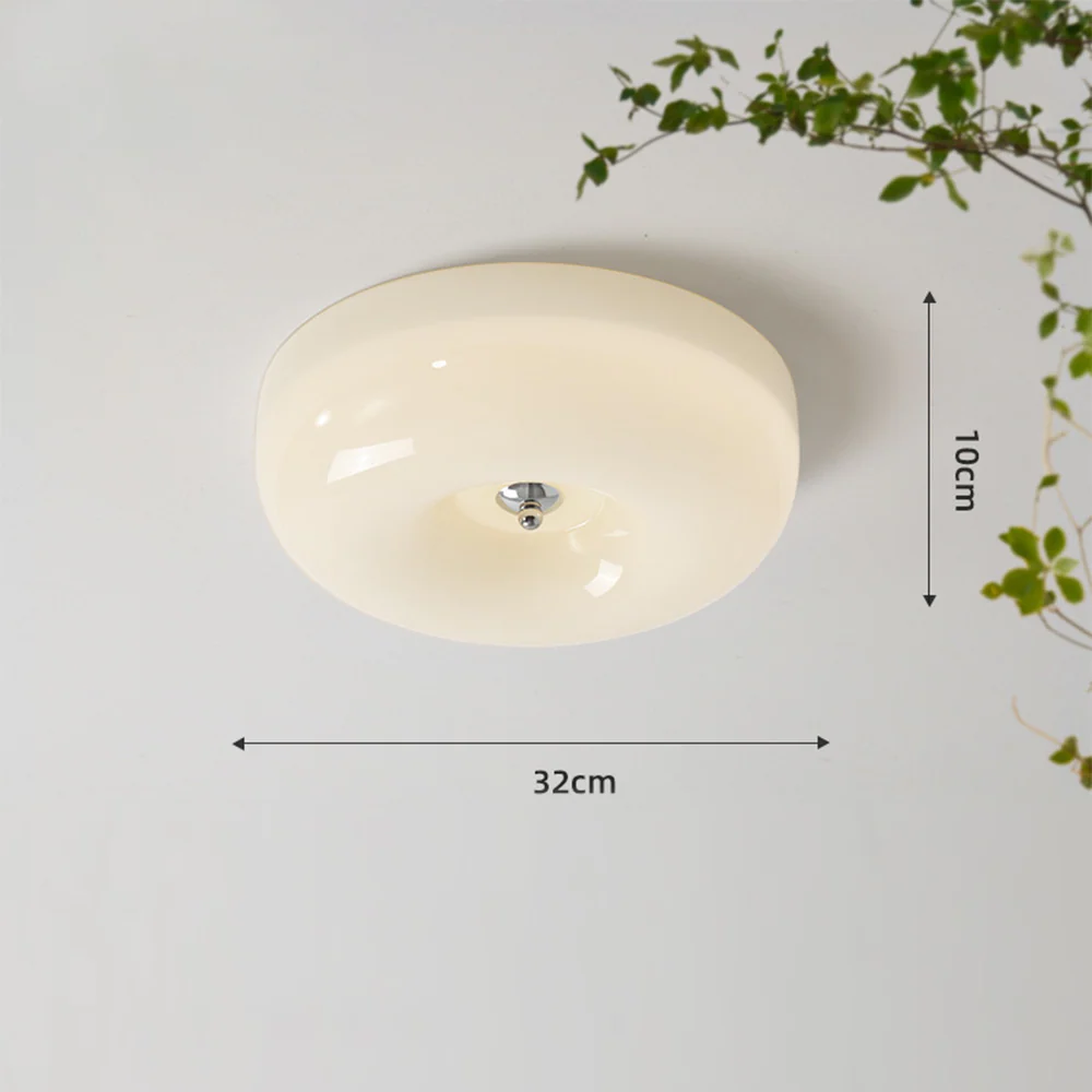 Cream Round Ceiling Lamp Simple Glass Ceiling Light For Bedroom - Image 13