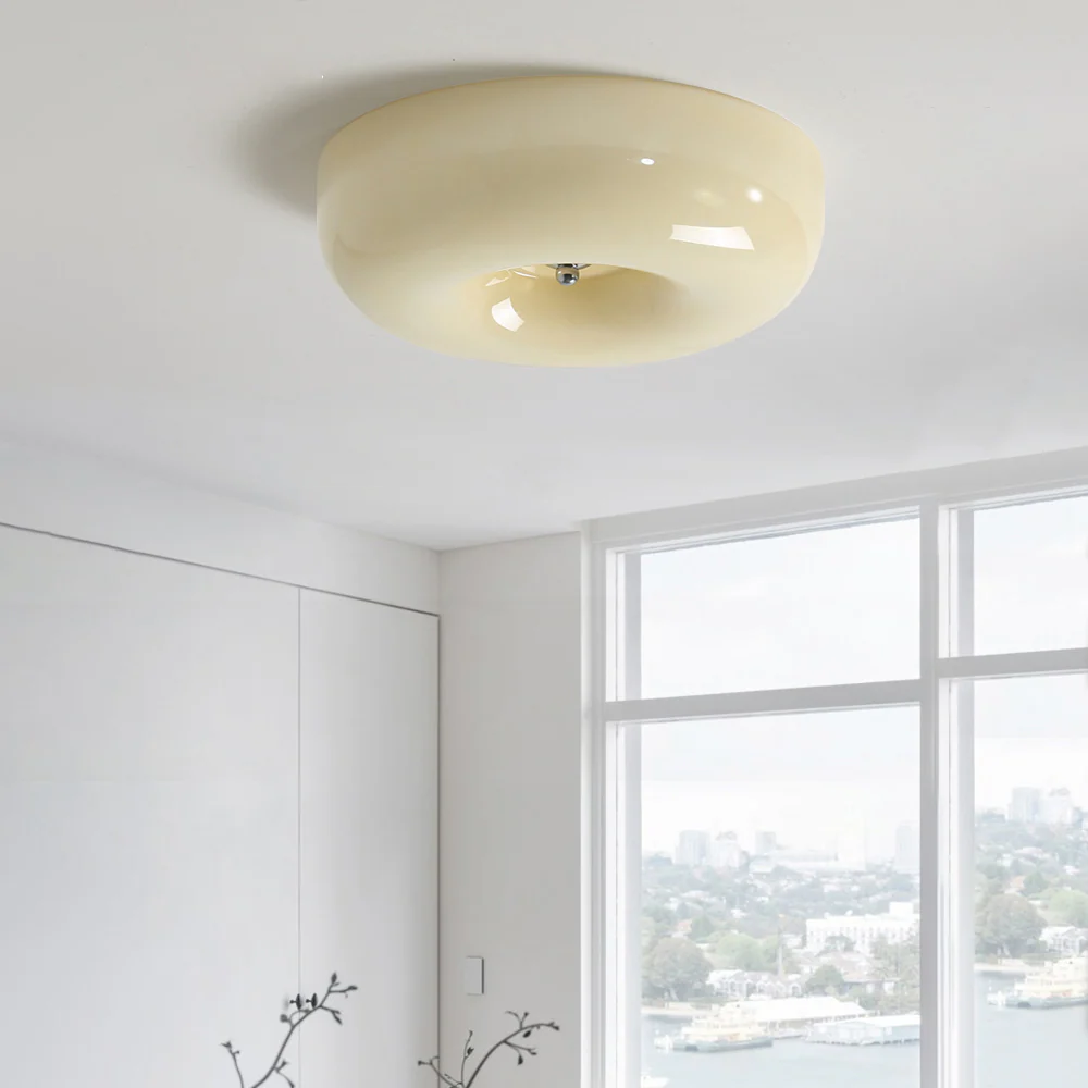 Cream Round Ceiling Lamp Simple Glass Ceiling Light For Bedroom - Image 6