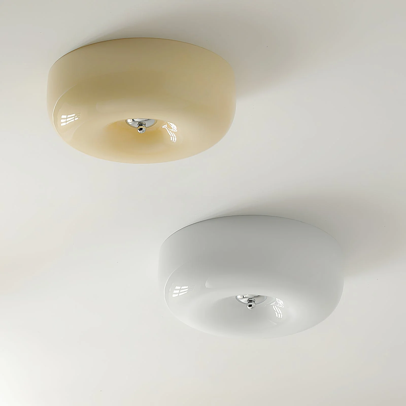 Cream Round Ceiling Lamp Simple Glass Ceiling Light For Bedroom - Image 7