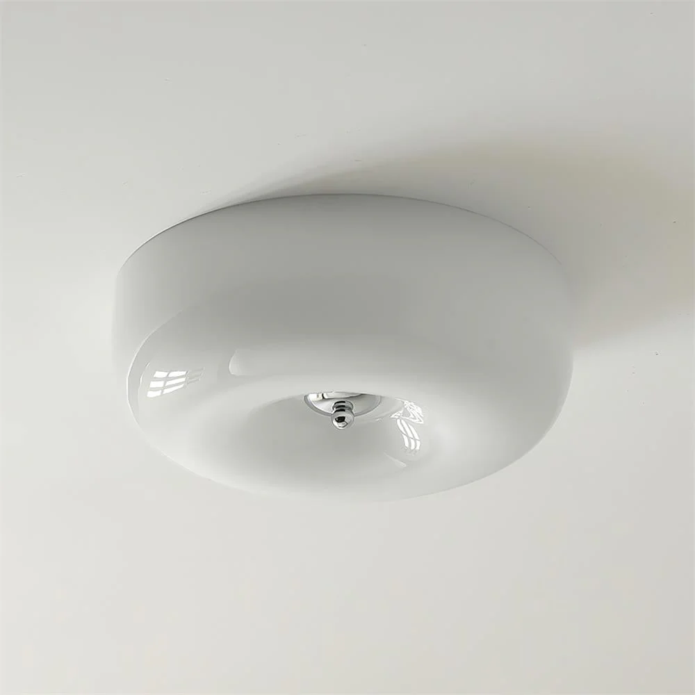 Cream Round Ceiling Lamp Simple Glass Ceiling Light For Bedroom - Image 8