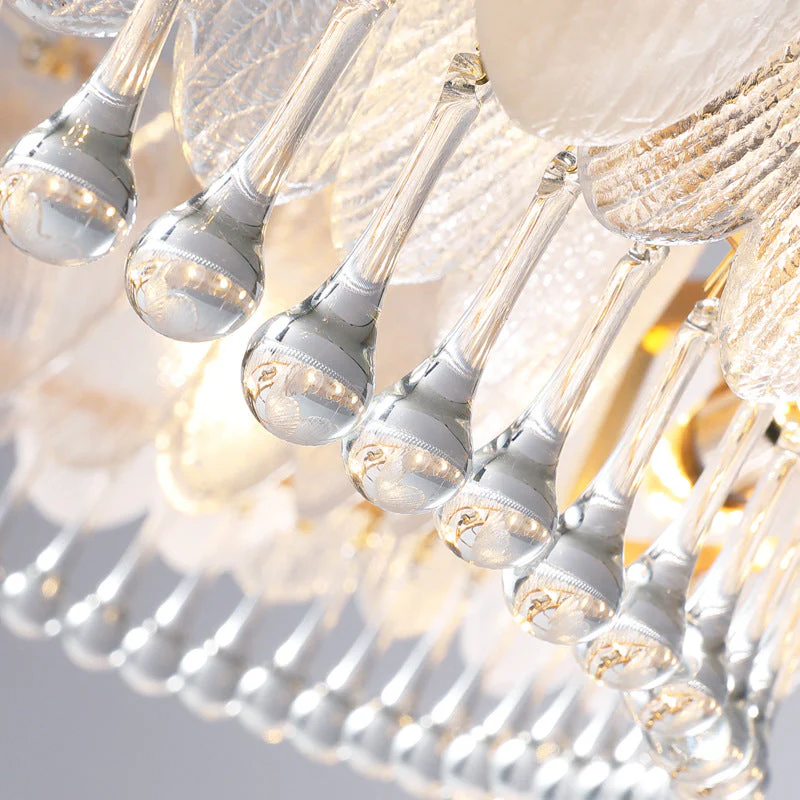 Feather Shape Crystal Glass Round Chandelier - Image 8