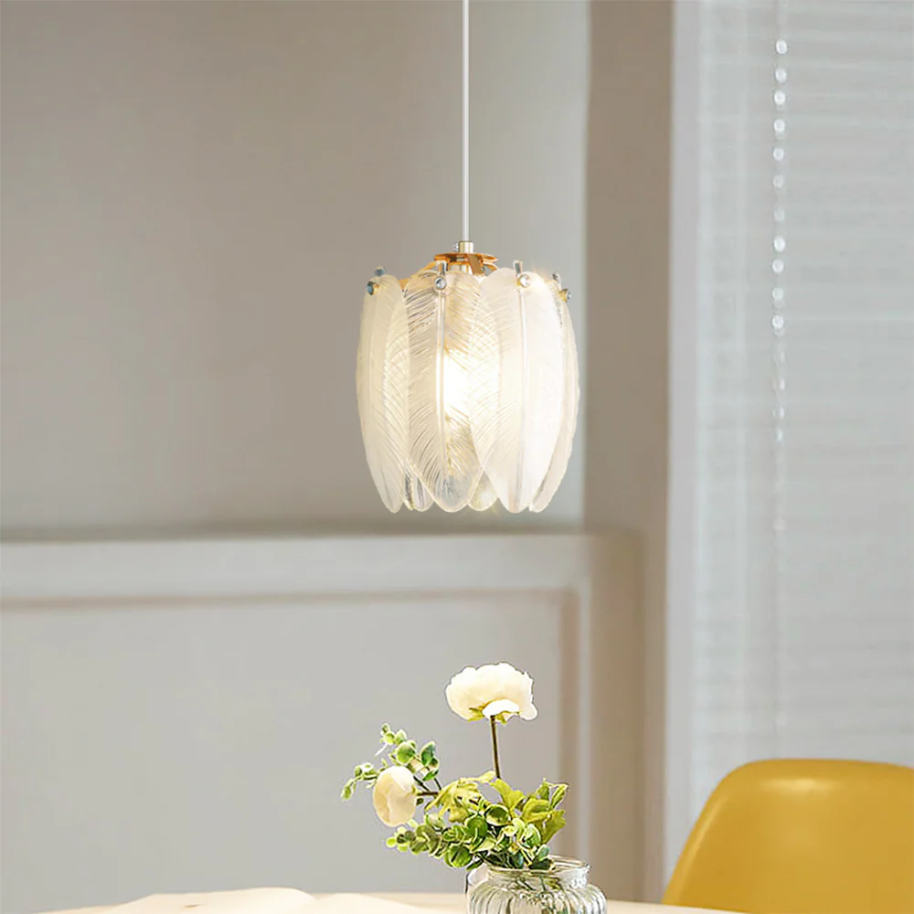 French Style Feather Glass Pendant Light