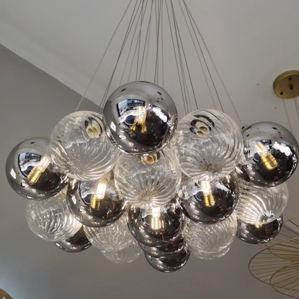 Grey Bubble Glass Ball LED Chandelier - Image 2