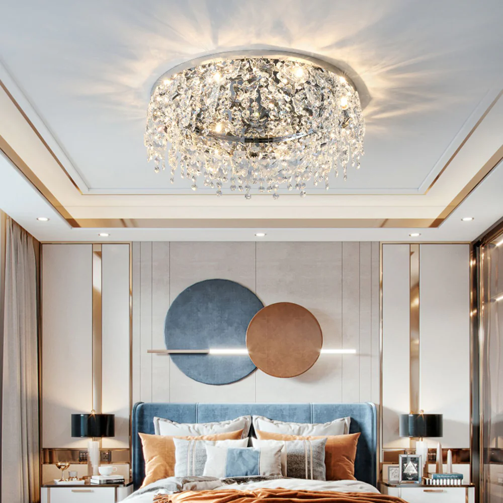 Luxury Crystal Chrome Flush Ceiling Light - Image 2