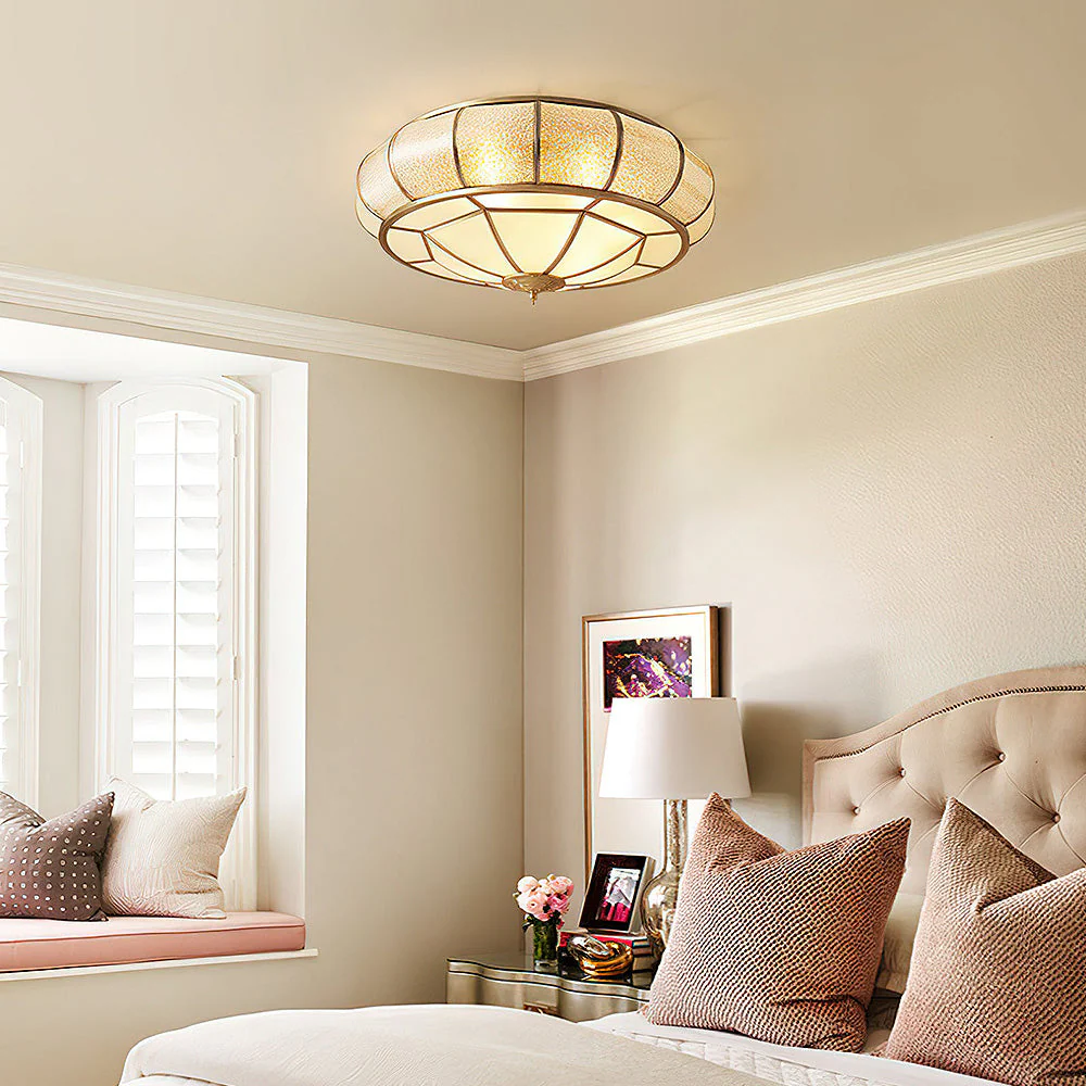 Mid-Century Gold Glass Drum Ceiling Light - Image 10