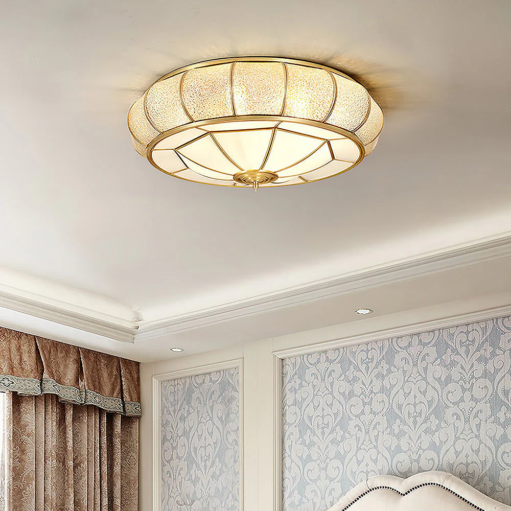 Mid-Century Gold Glass Drum Ceiling Light - Image 11