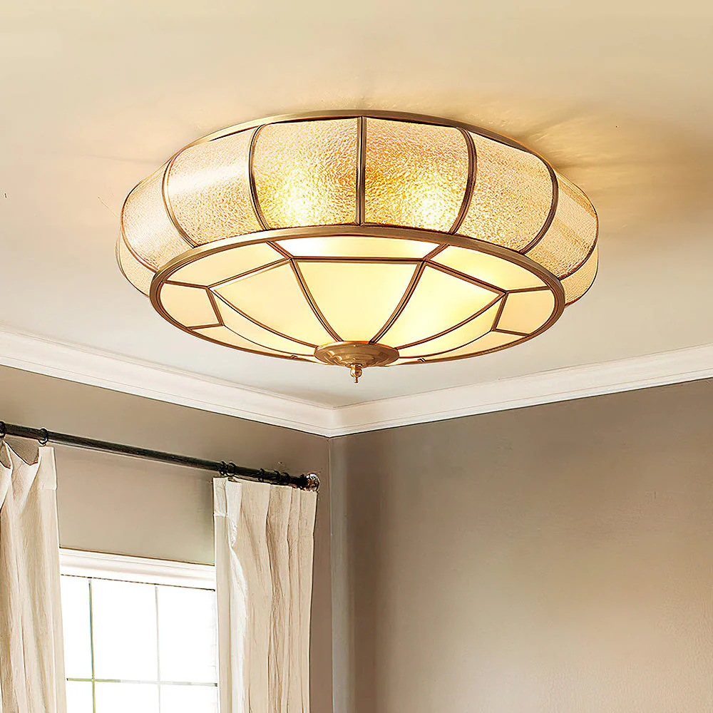Mid-Century Gold Glass Drum Ceiling Light - Image 12