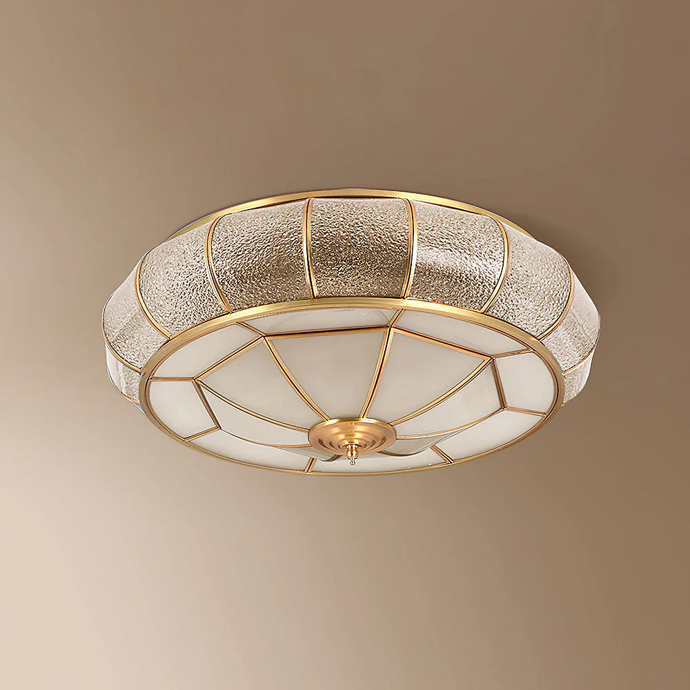 Mid-Century Gold Glass Drum Ceiling Light - Image 13