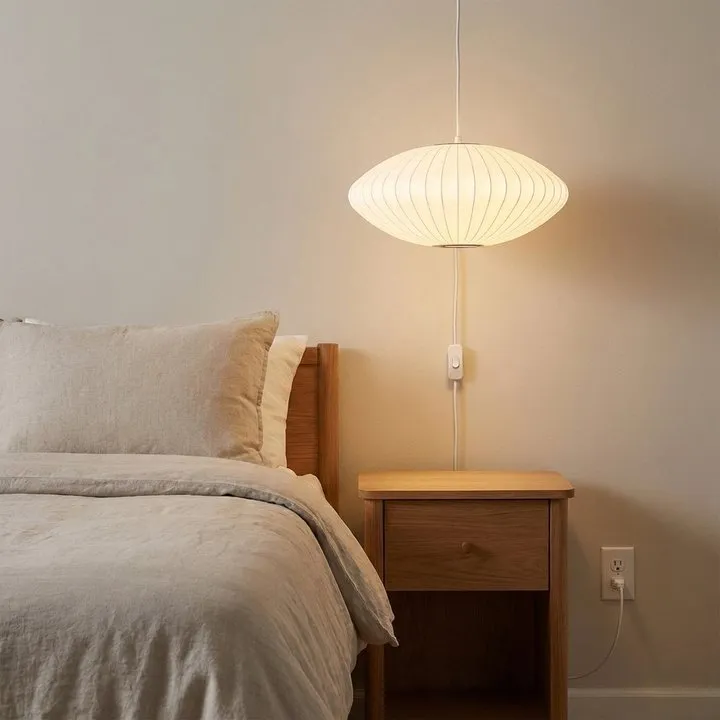 Mid-Century Silk Living Room White Pendant Light - Image 2