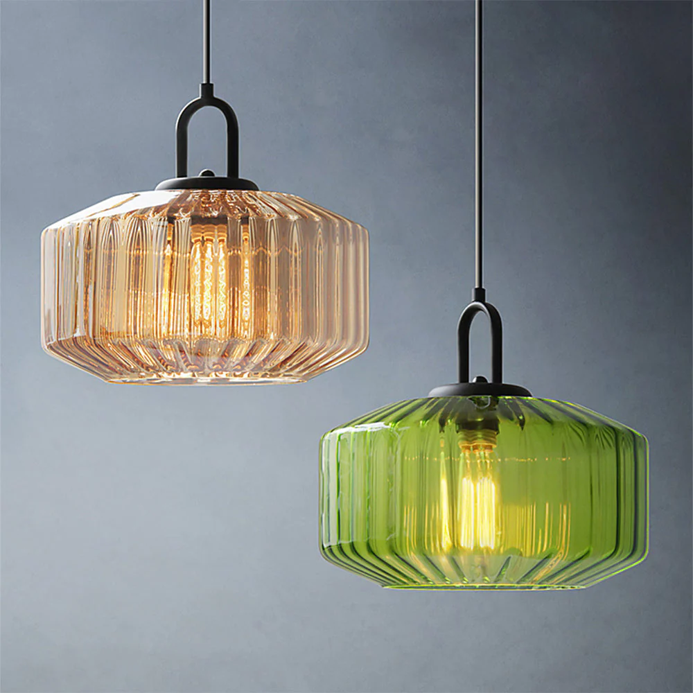 Mid Century Striped Glass Pendant Light - Image 13