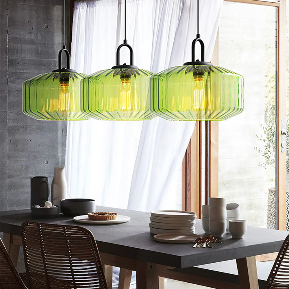 Mid Century Striped Glass Pendant Light - Image 7