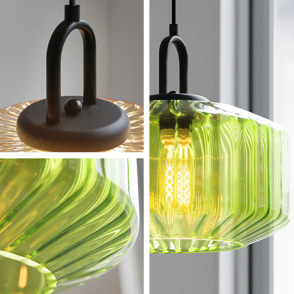 Mid Century Striped Glass Pendant Light - Image 9