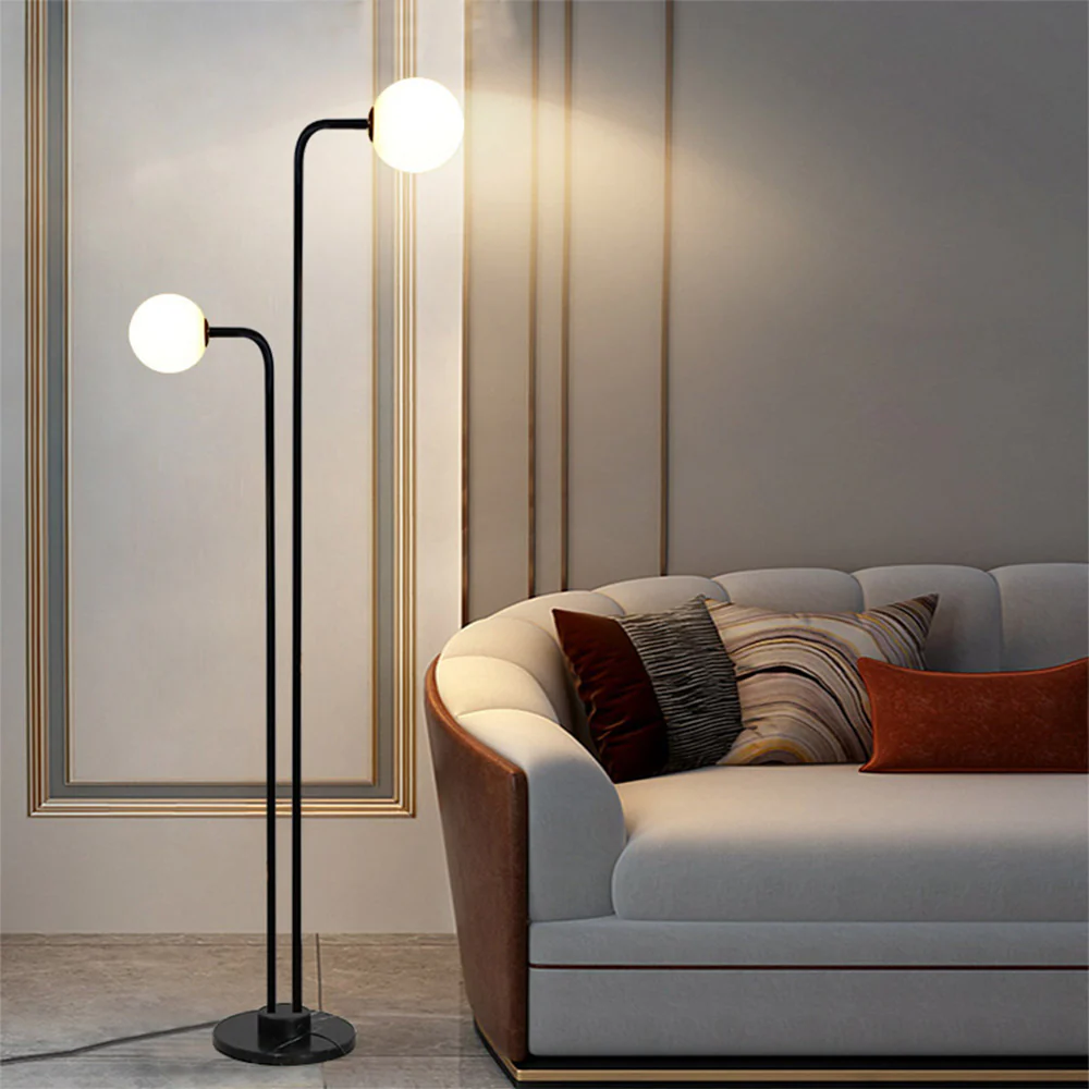 Modern 2 Glass Lights Black Marble Floor Lamp