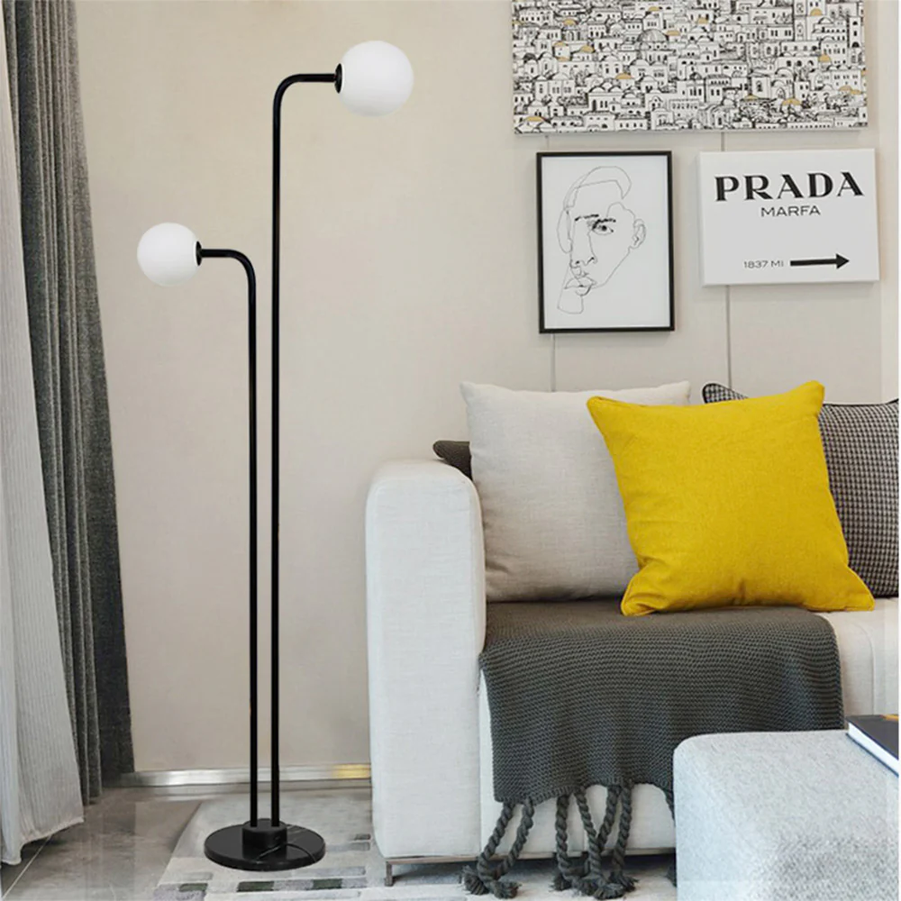 Modern 2 Glass Lights Black Marble Floor Lamp - Image 5
