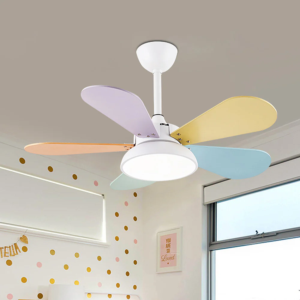 Macaron Colorful Round Ceiling Fan With LED Light - Image 3