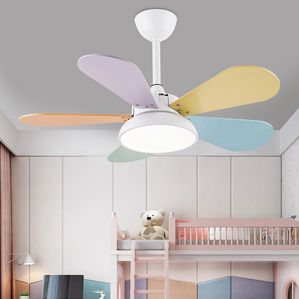 Macaron Colorful Round Ceiling Fan With LED Light - Image 4