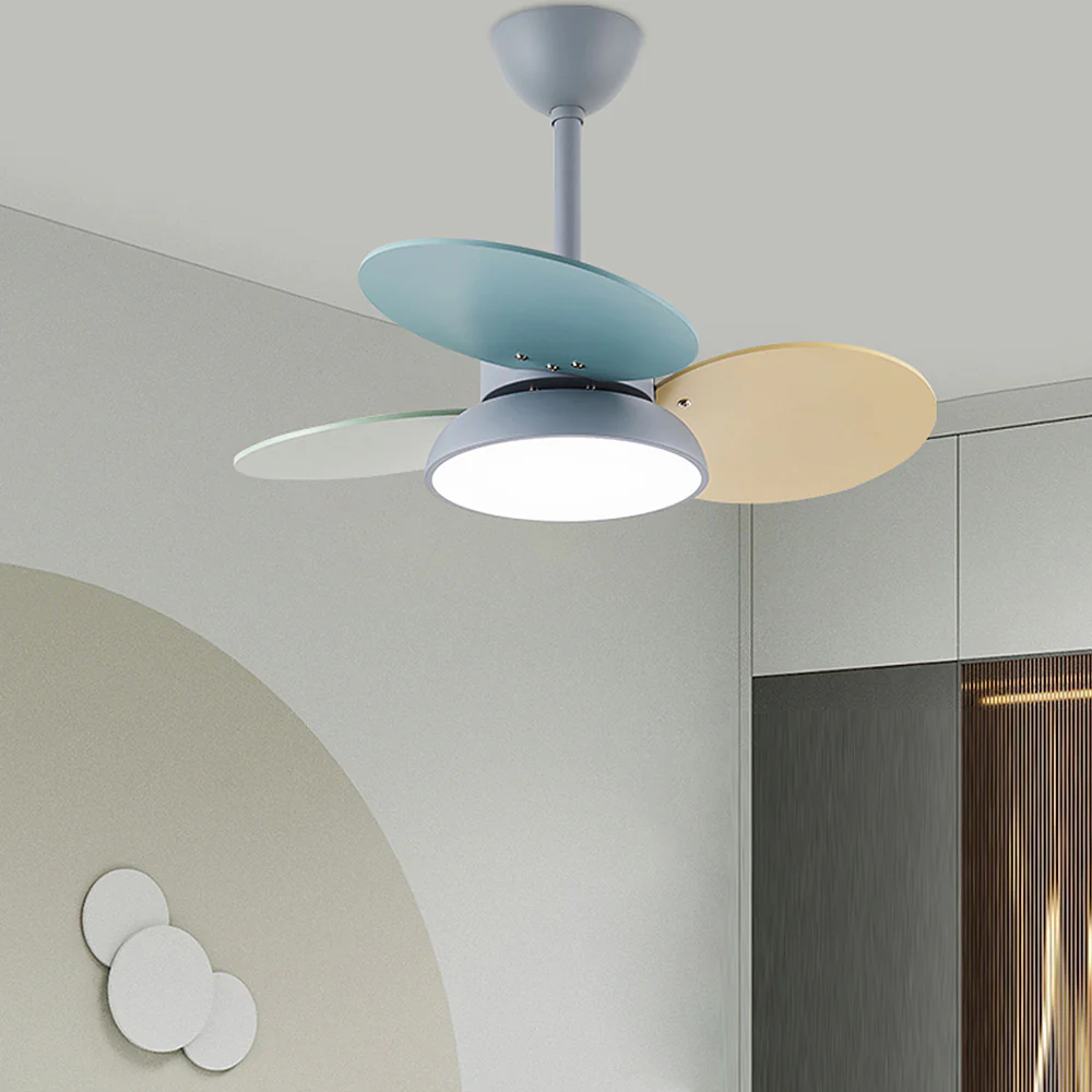 Macaron Colorful Round Ceiling Fan With LED Light - Image 9
