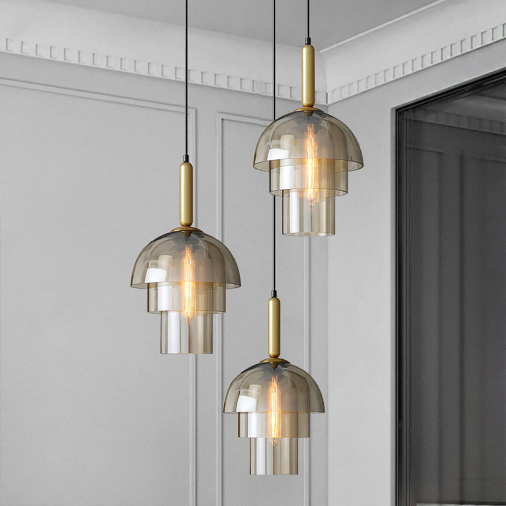 Modern Multi-Layer Glass Dome Hanging Light Fixture