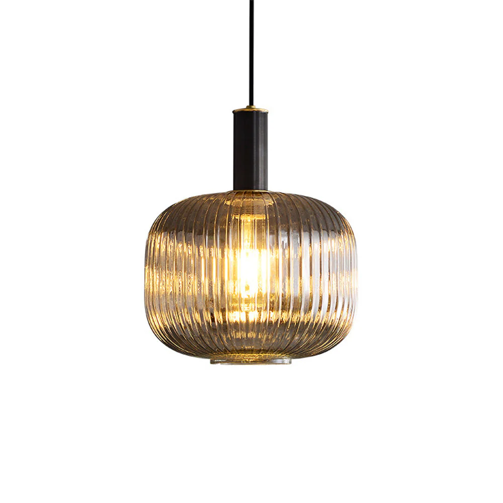 Modern Oval Ribbed Glass Pendant Light - Image 3