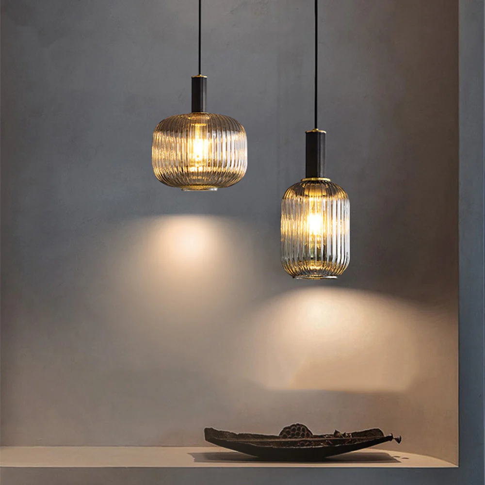 Modern Oval Ribbed Glass Pendant Light - Image 7