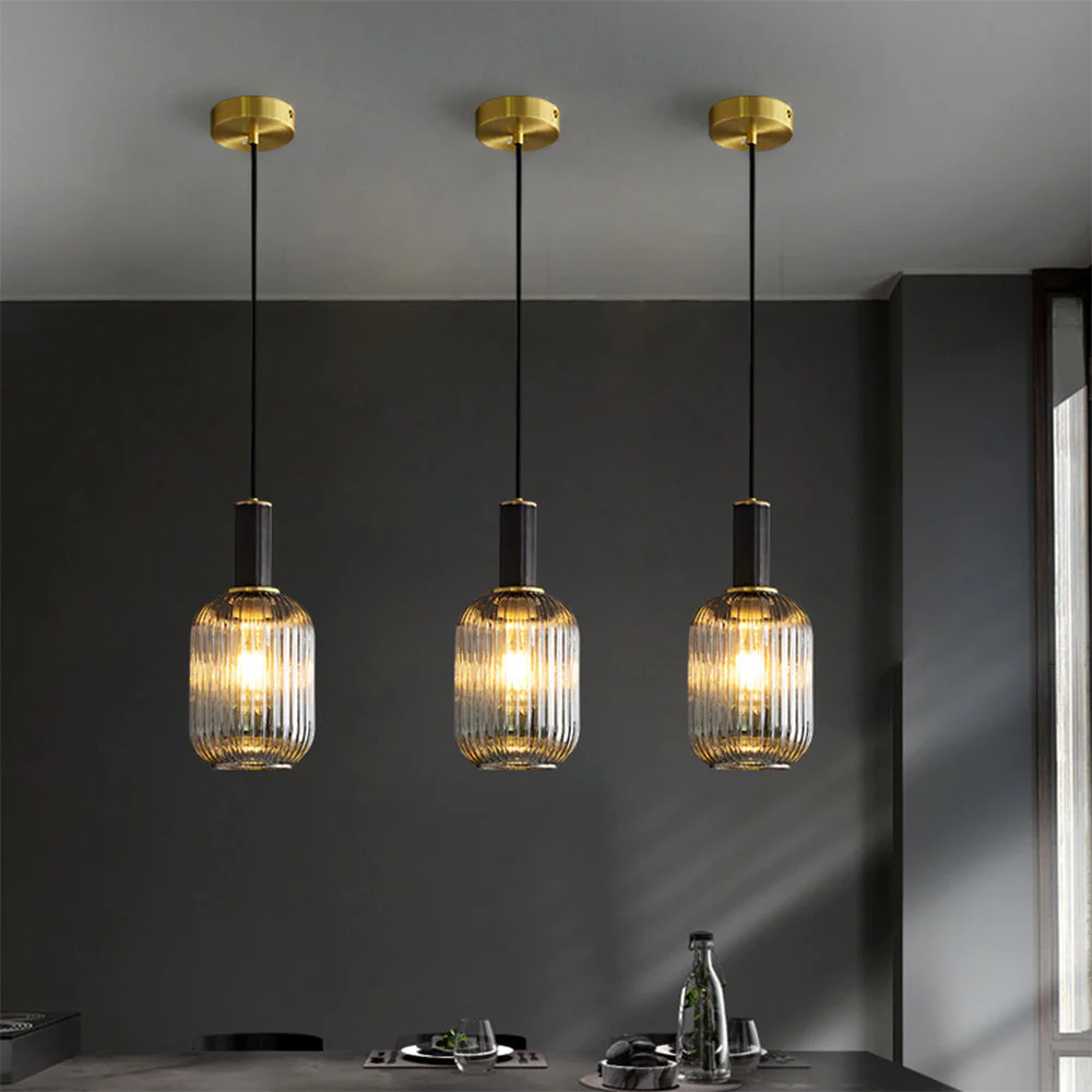 Modern Oval Ribbed Glass Pendant Light - Image 9