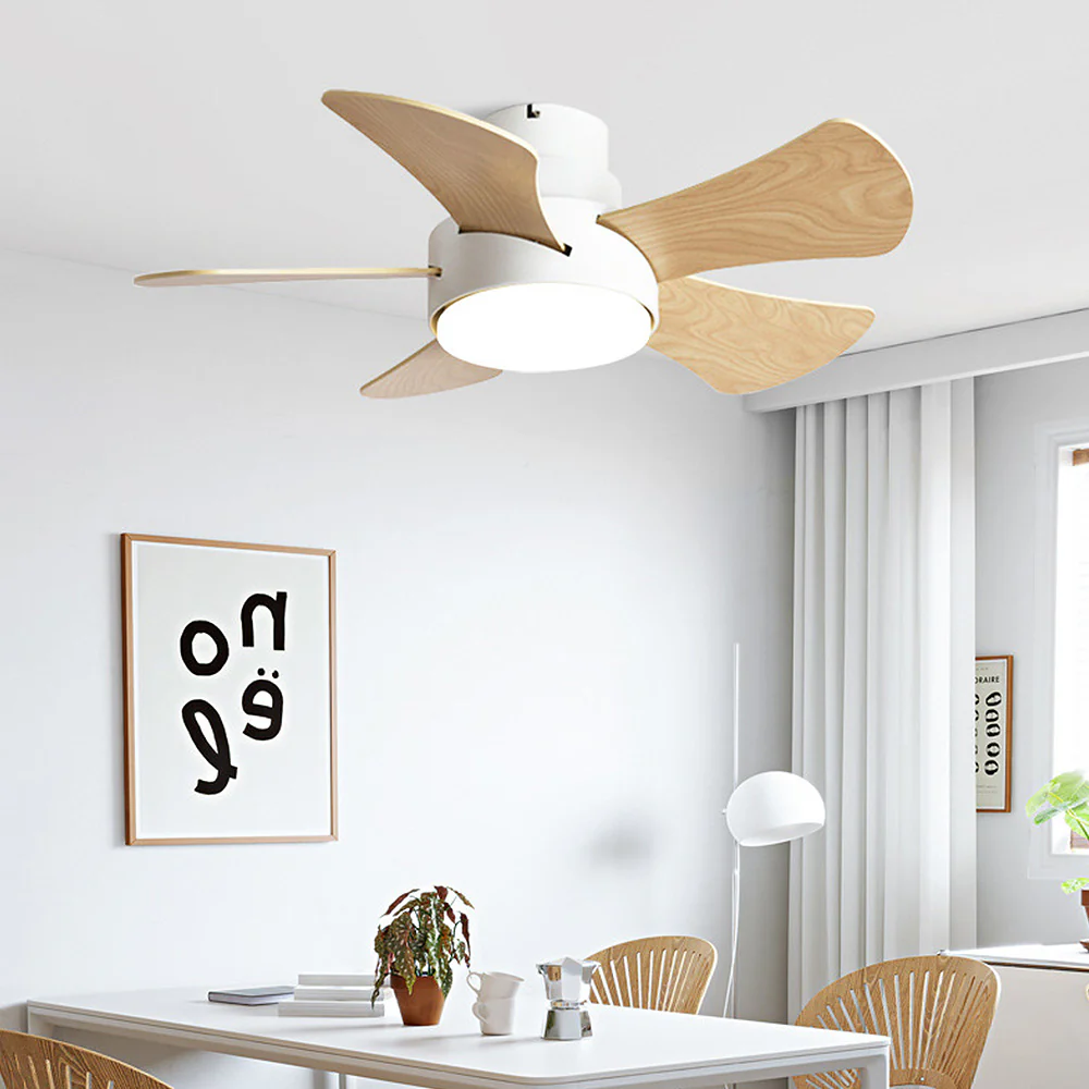 Scandinavian Wood Flush Ceiling Fan With LED Lighting - Image 2