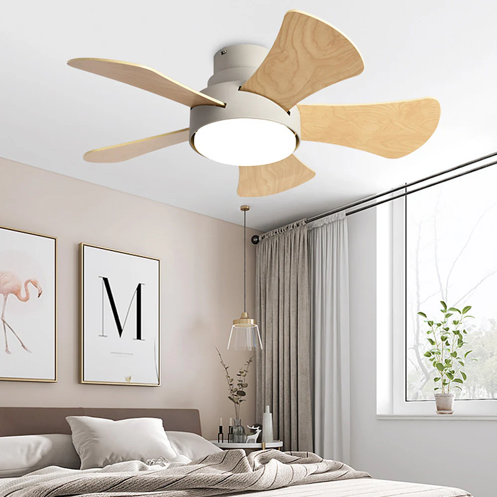 Scandinavian Wood Flush Ceiling Fan With LED Lighting - Image 8
