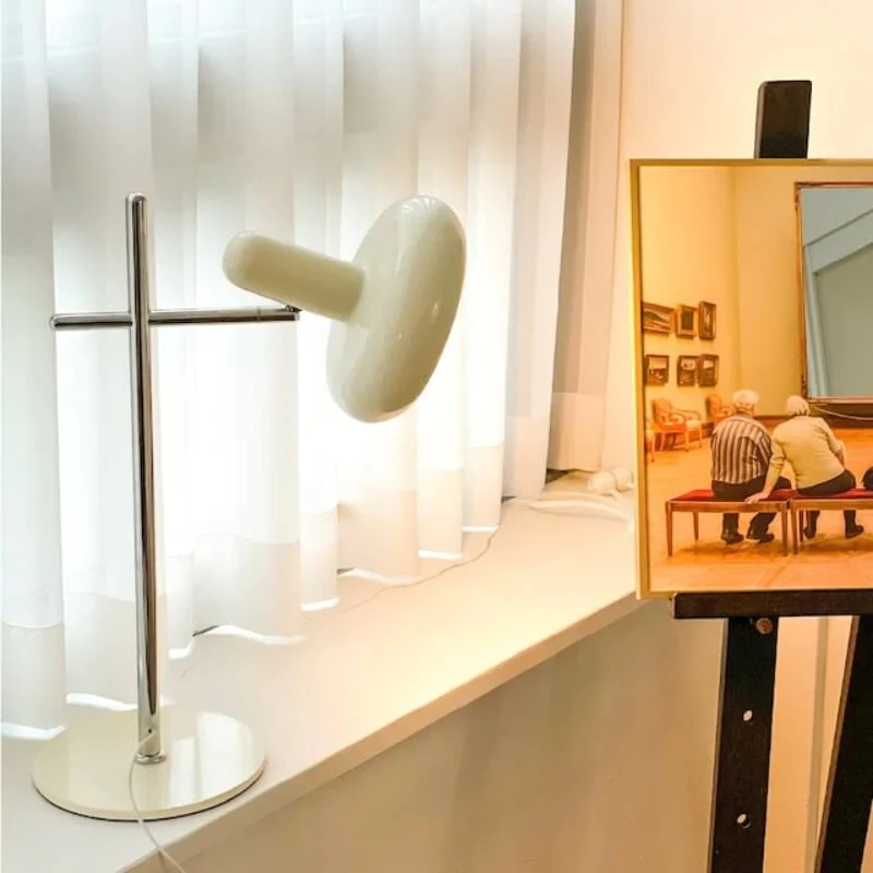 Modern White Glass Disc Table Lamp - Image 3