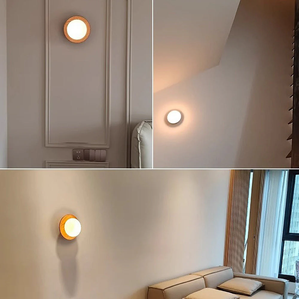 Natural Wood Minimalist Round Wall Light - Image 4
