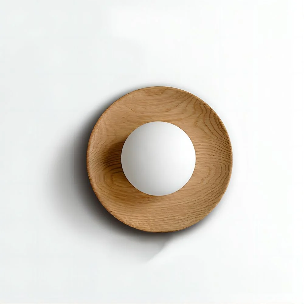 Natural Wood Minimalist Round Wall Light - Image 7