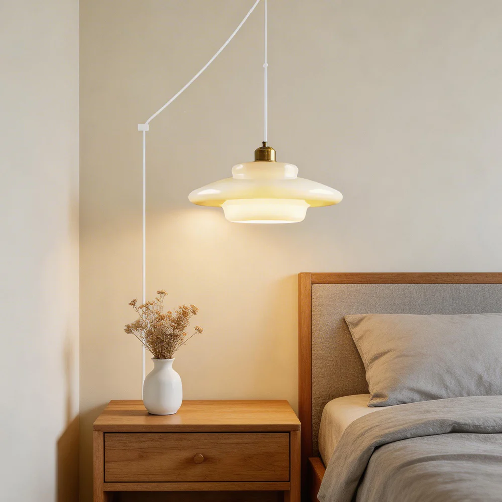 Nordic Milk Glass Plug-In Pendant Light for Kitchen Island - Image 11