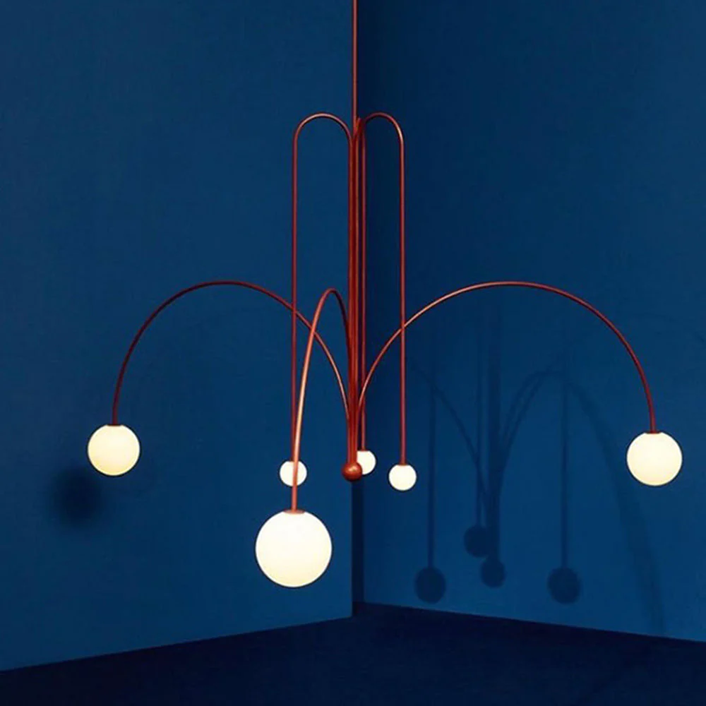 Red Art Deco Long Line Type Metal Pendant Light - Image 2