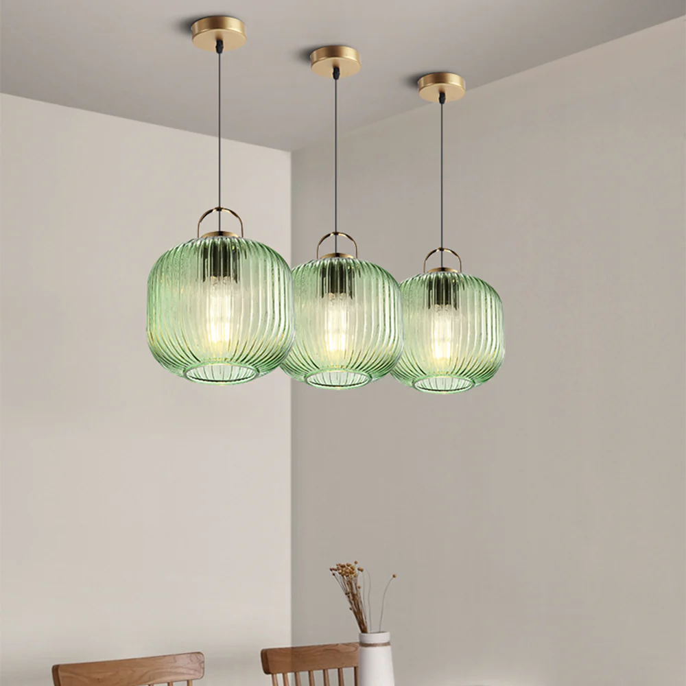Retro Green Lantern Glass Pendant Lamp - Image 12