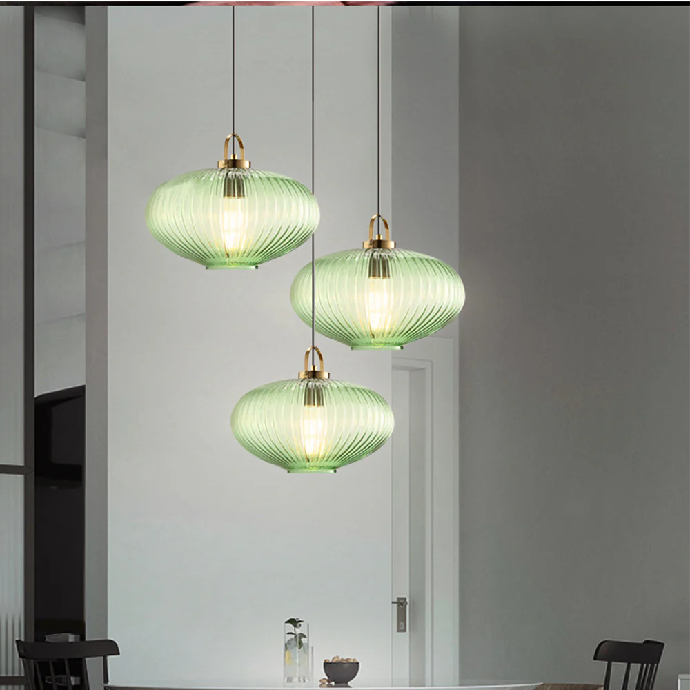 Retro Green Lantern Glass Pendant Lamp - Image 2