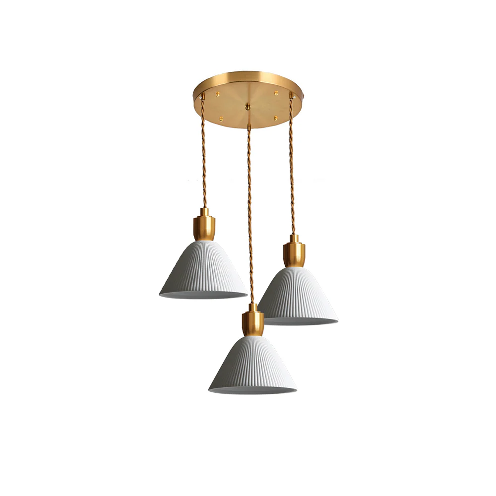 Retro Pleated Ceramic Brass Cocoon Pendant Lamp - Image 24