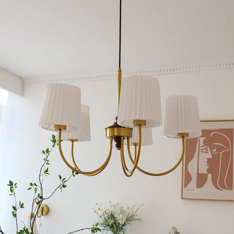 Vintage Pleated Pendant Lampshade Brass Dining Room Chandelier - Image 12