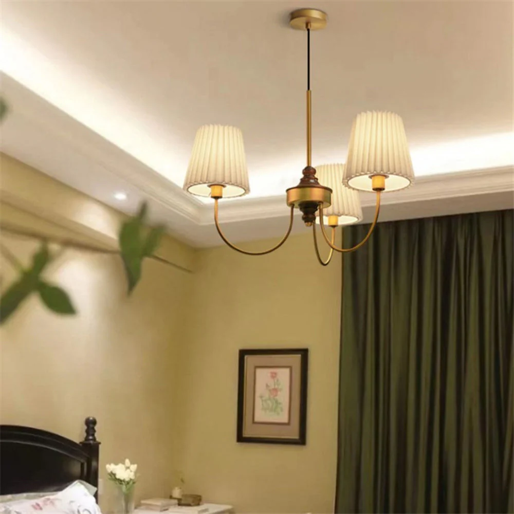 Vintage Pleated Pendant Lampshade Brass Dining Room Chandelier - Image 6