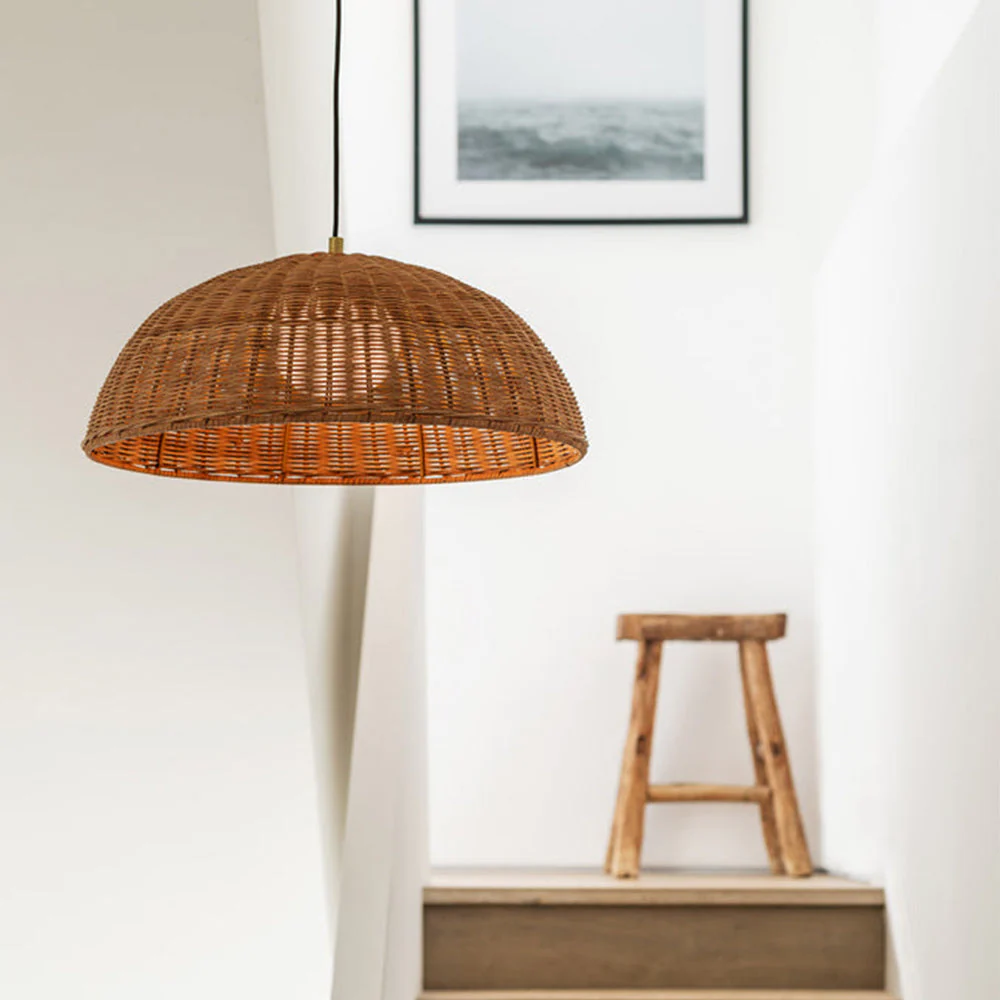 Retro Rattan Dome Pendant Light For Dining Room - Image 2