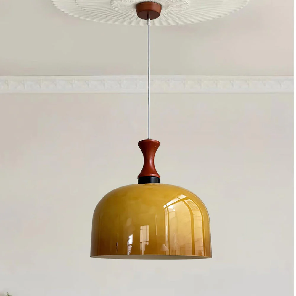 Vintage 1-Light Retro Glass Flat Ball Pendant Fixture - Image 3