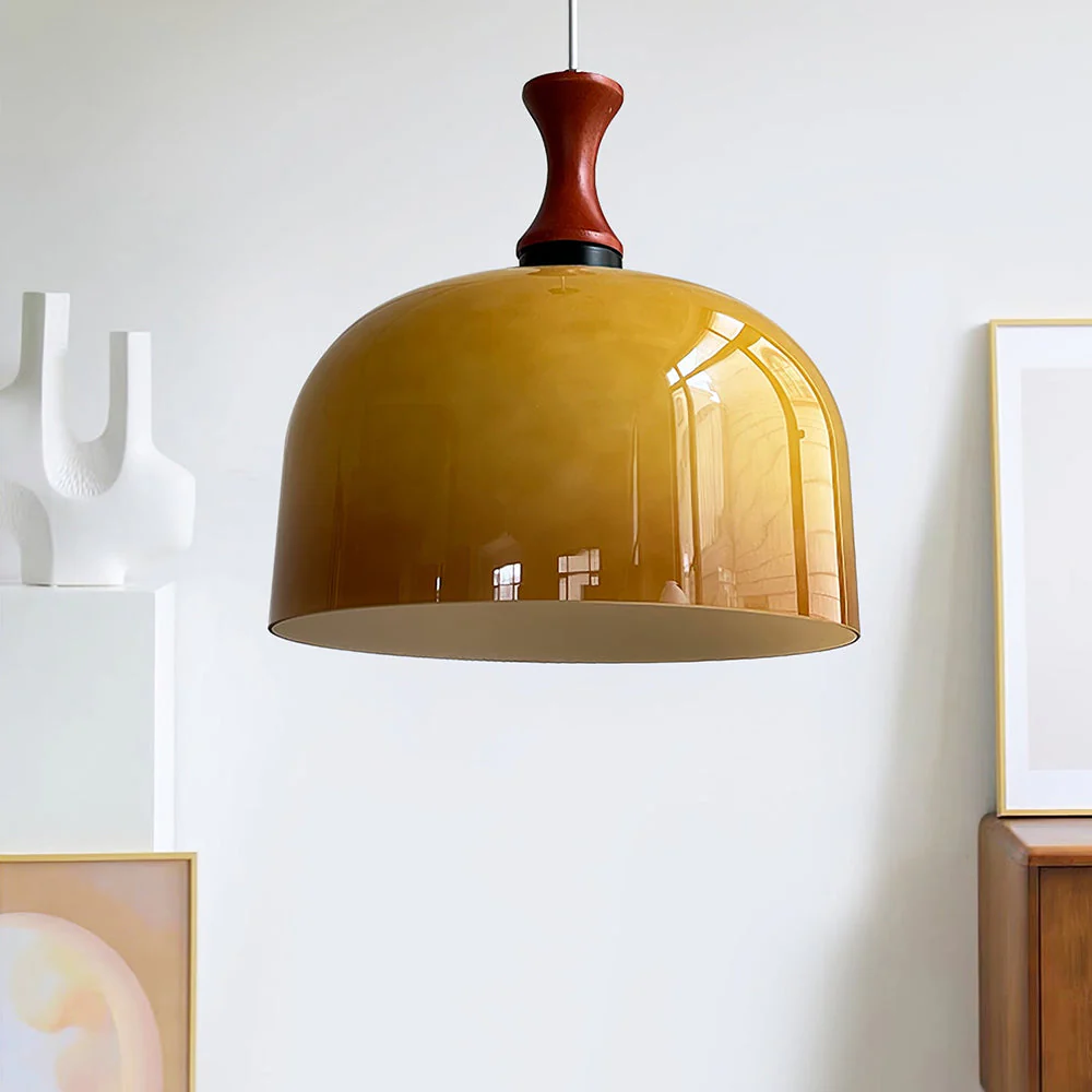 Vintage 1-Light Retro Glass Flat Ball Pendant Fixture - Image 4