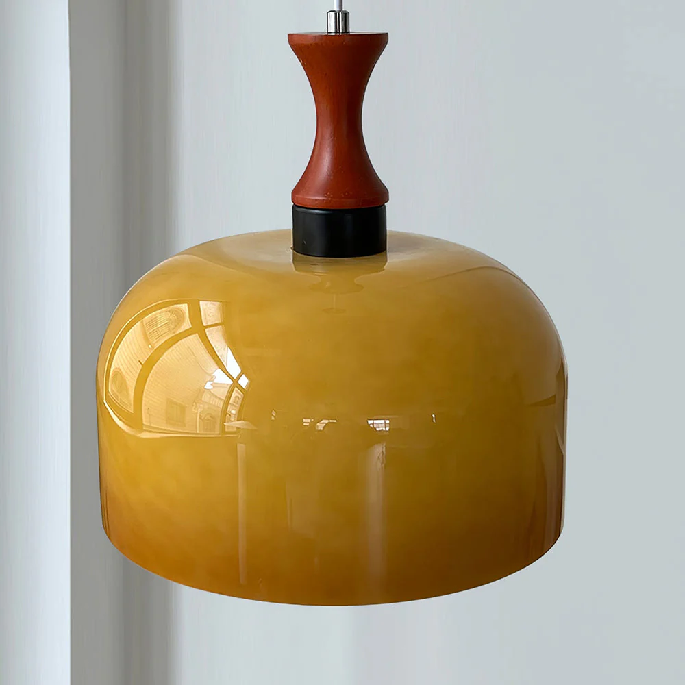 Vintage 1-Light Retro Glass Flat Ball Pendant Fixture - Image 7
