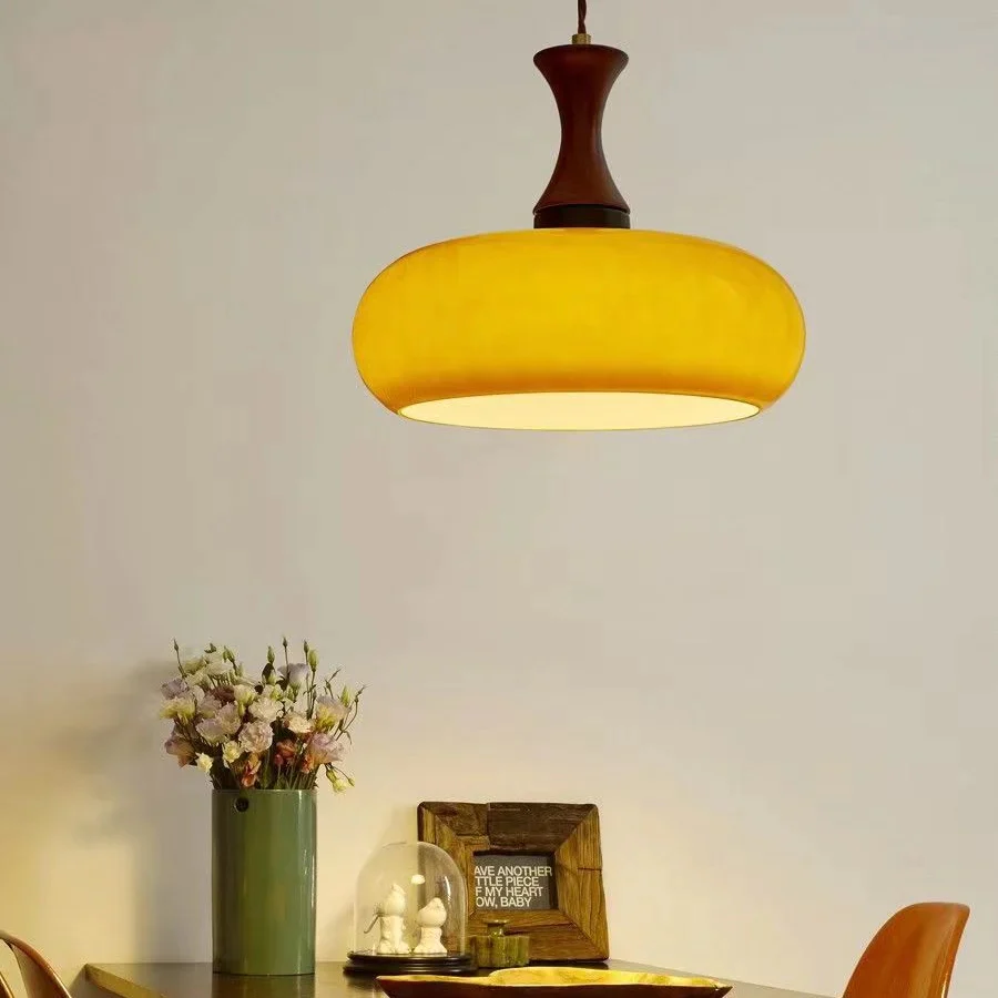 Wooden Yellow Dome Pendant Light for Kitchen Islands - Image 3