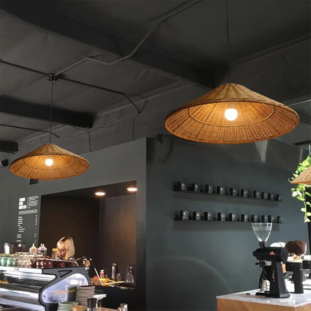 Retro Woven Rattan Cone Pendant Light - Image 10